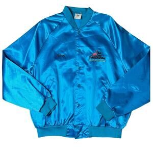 Vintage Satin Jacket "Steve" Embroidered Flamingo 80s Style Size Large